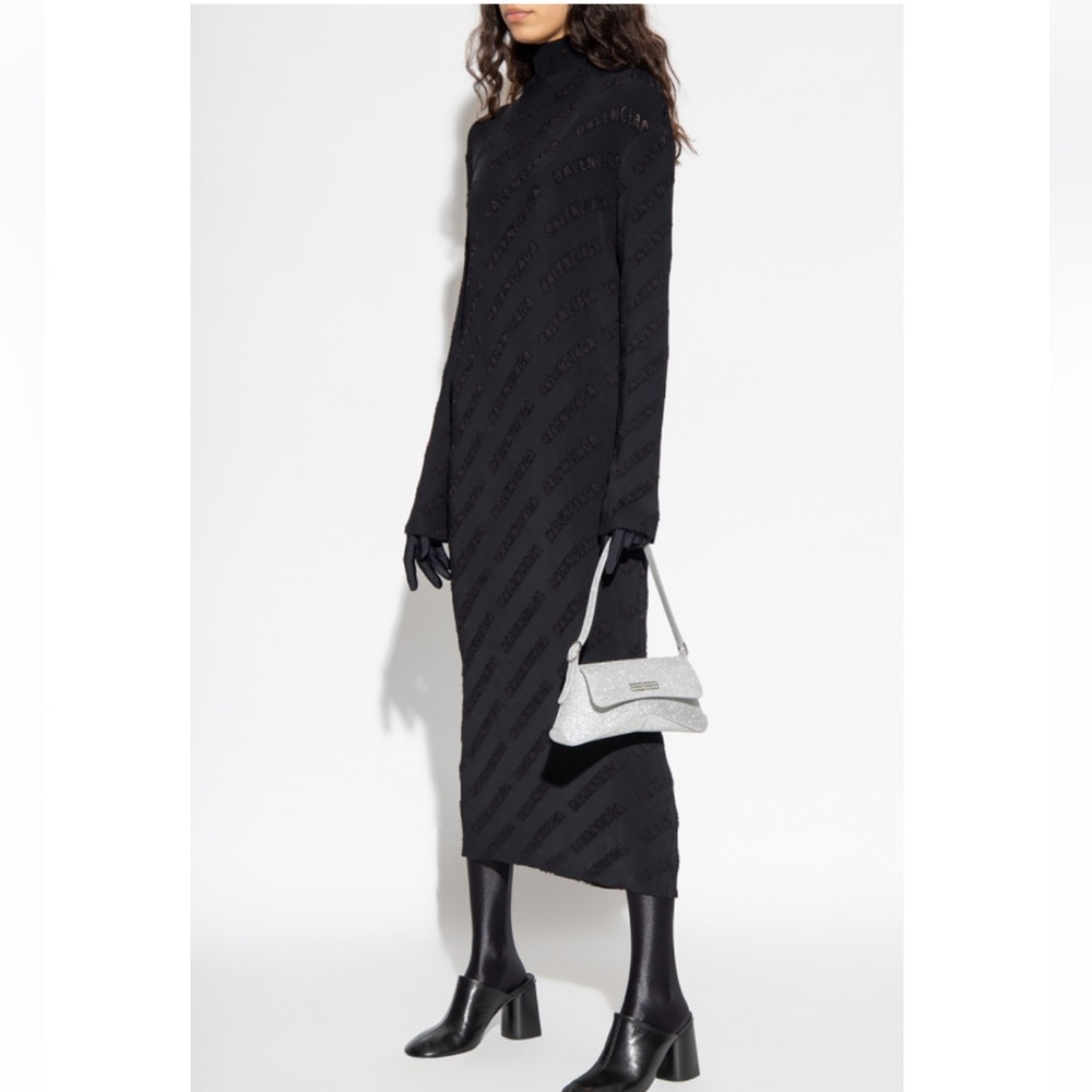 BALENCIAGA BLACK RIBBED KNIT TURTLENECK SWEATER MIDI DRESS - M